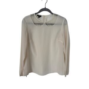 Talbots Ivory Silk Blouse Lace Peter Pan Collar Size 4
